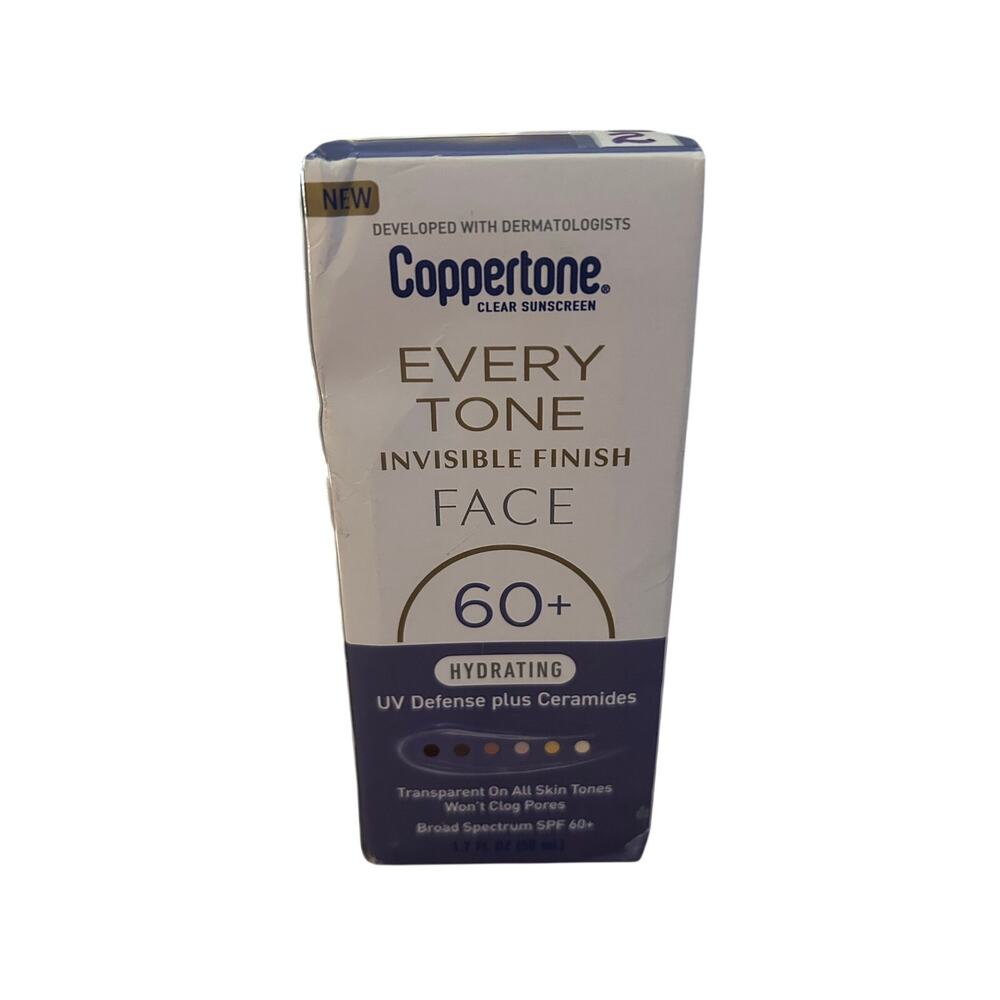 #2 New Coppertone Every Tone Invisible Finish Face Sunscreen SPF 60+ Exp 01/27
